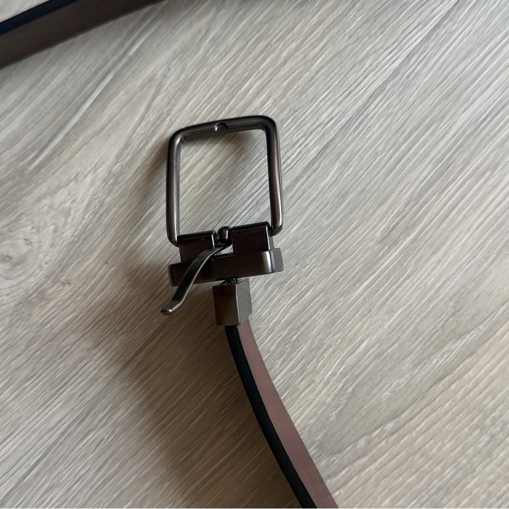 Men's Brown/Black Reversible Leather Belt with Gunmetal Buckle